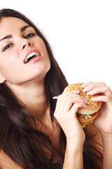 woman eat burger