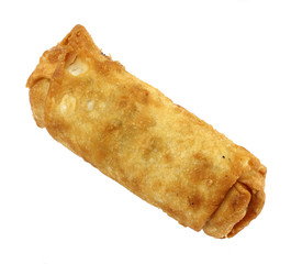 A single egg roll on a white background.