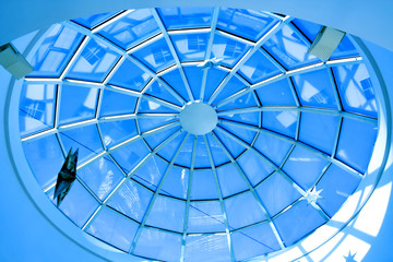 Abstract blue geometric ceiling