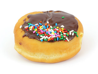 Filled donut with chocolate icing and sprinkles
