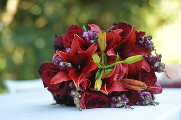 Red Bouquet of Flowers on Table