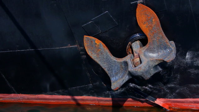 Black anchor on the old ship (Full HD)