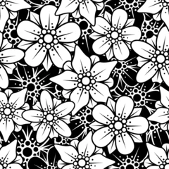 Papier Peint photo Lavable Fleurs noir et blanc Arrière-plan transparent floral