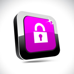 Padlock 3d square button.