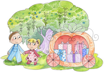 Bambini con carrozza piena di regali © carlafcastagno