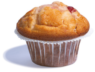 tasty, cherry muffin on a white background