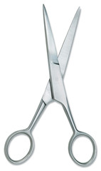 pair of silver scissors on a white background
