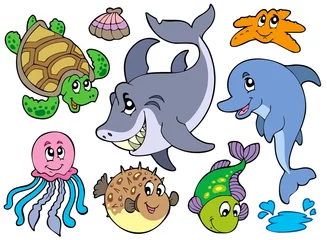 Cercles muraux Sous-marin Collection d& 39 animaux marins heureux