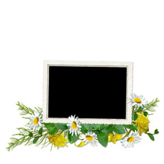 Isolated delicate frame for three photos with colorful flowers