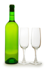 Bottle and glass isolated on the white