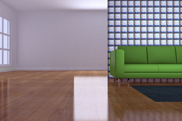 stanza vuota con divano verde