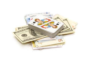 Obraz na płótnie Canvas money and playing cards