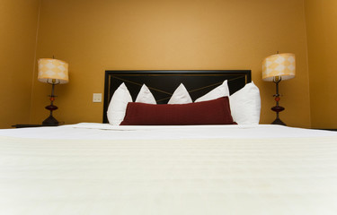 Double bed in the hotel room