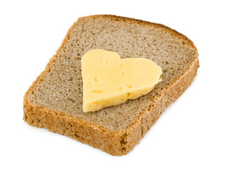 Bread and heart shaped cheese