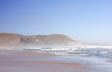 Fototapeta na wymiar Mountain blue sky and beach landscape, for the ideal vacation
