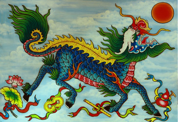 Fototapeta premium Mythical Dragon, painted relief