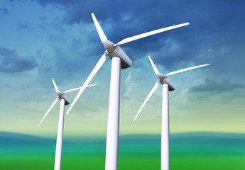 Fototapeta premium three white wind turbines