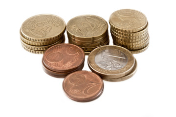 stacks of euro and cents coins