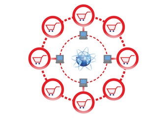 Fototapeta premium Online Shopping Network for Global Market Illustration in Vector