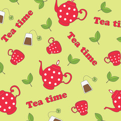 Seamless wallpaper with kit for tea