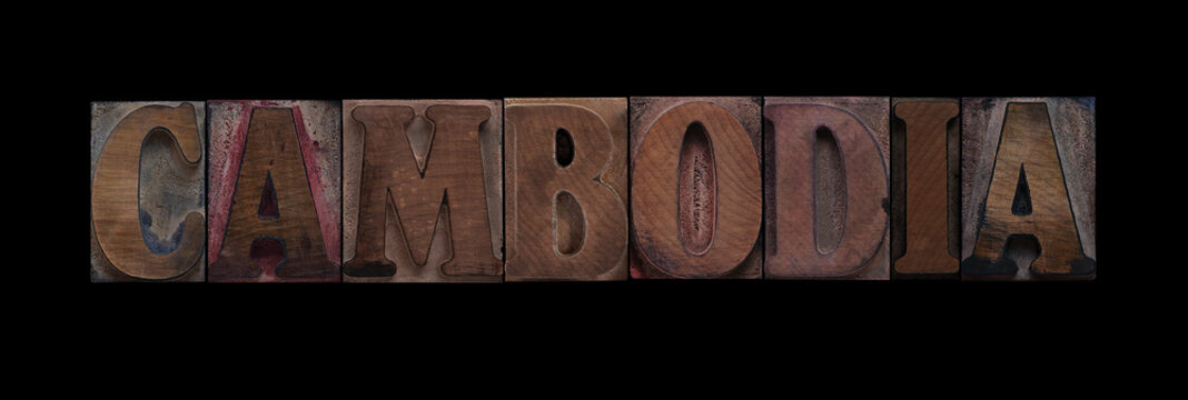 the word Cambodia in old letterpress wood type