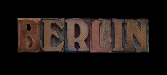 the word Berlin in old letterpress wood type