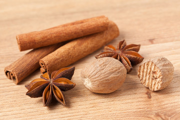 Fototapeta na wymiar cinnamon,anise and nutmeg