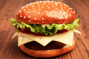 close up of cheeseburger