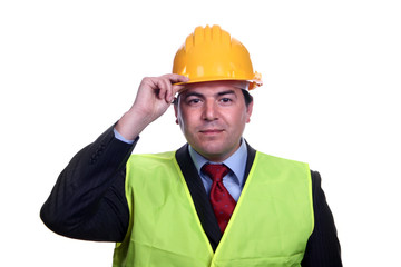 man portrait construction hat