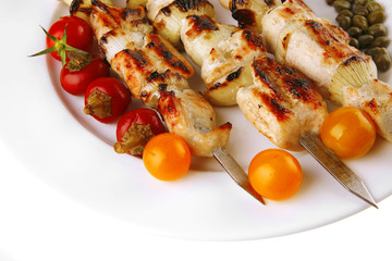 pork shish kebab with vegetables