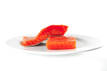 fresh smoked salmon on white plate