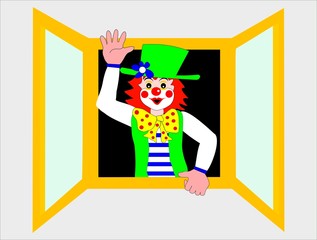 Clown looking out of the window