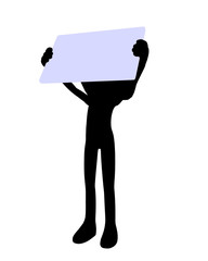Cute Black Silhouette Guy Holding A Blank Business Card