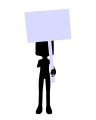 Cute Black Silhouette Guy Holding A Blank Sign