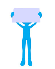 Cute Blue silhouette guy holding a blank business card
