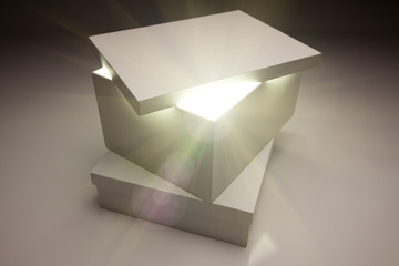 White Box with Lid Revealing Something Very Bright