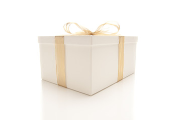 White Gift Box with Gold Ribbon Isolated