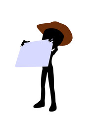 Cute Black Silhouette Cowboy Guy Holding a Blank Business Card