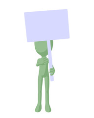 Cute Green Silhouette Guy Holding A Blank Sign