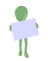 Cute Green Silhouette Guy Holding a Blank Business Card