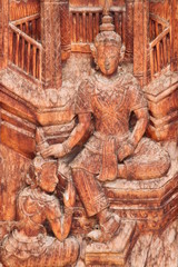 art on door of temple, Wat ban kor, Borabue, Mahasarakam