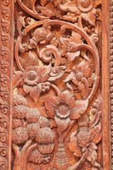 art on door of temple, Wat ban kor, Borabue, Mahasarakam