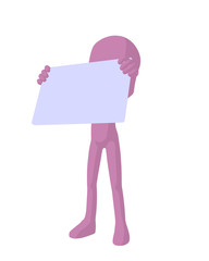 Cute Pink Silhouette Guy Holding a Blank Business Card