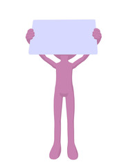 Cute Pink Silhouette Guy Holding a Blank Business Card
