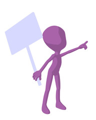 Cute Purple Silhouette Guy Holding A Blank Sign