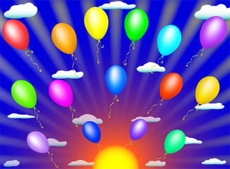 balloons on sundown