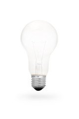 A incandescent light bulb on white background
