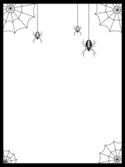 Black framework, border with three spiders and web on corners