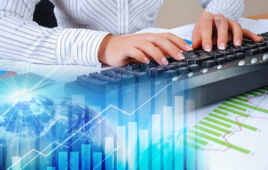 Charts, diagrams, documents on the desktop