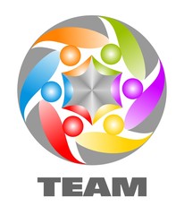 Vector illustration of team work icon in multi color